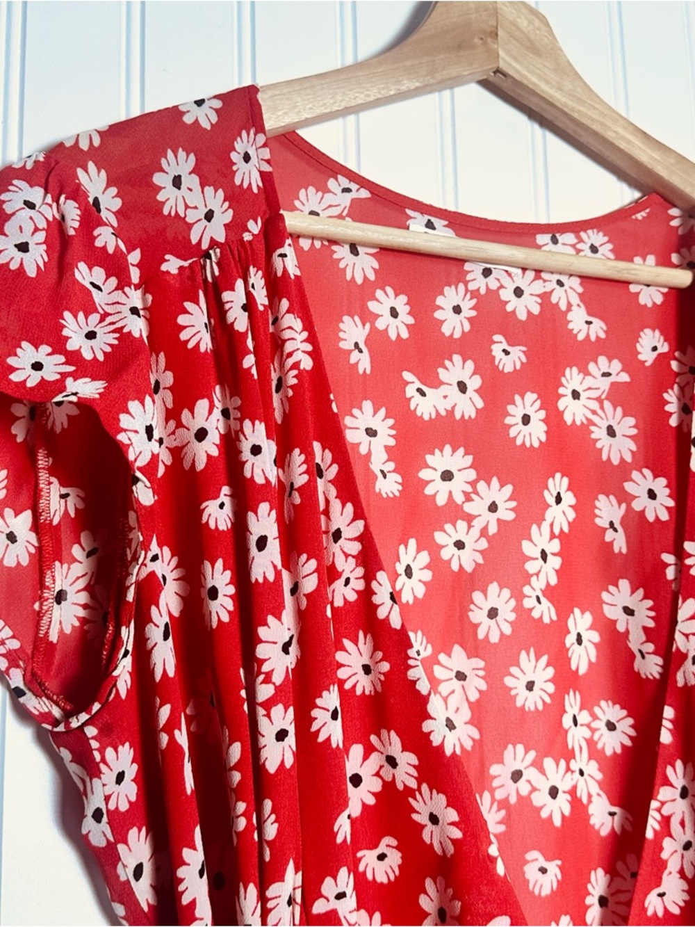 Reformation Red Oopsie Daisy Floral Carina Georgette Wrap Midi Dress Size L - Picture 8 of 13